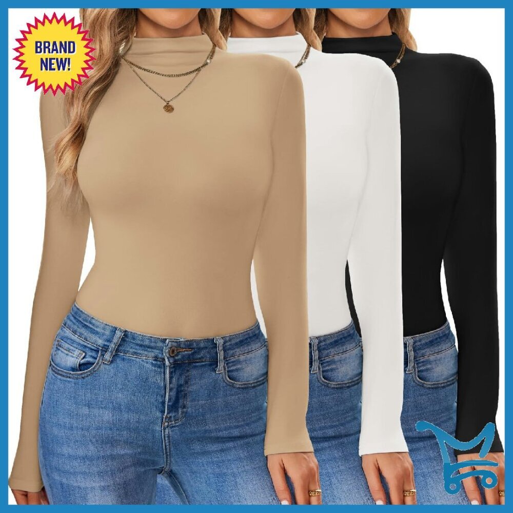 Women's Long Sleeve Mock Neck Thermal Top Slim Fit Stretch Base Layer